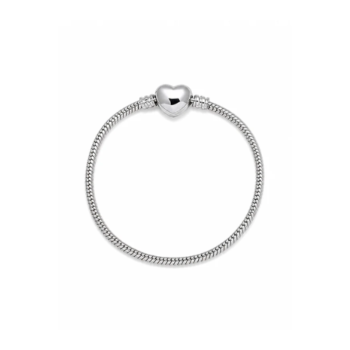 925 Sterling Silver European Charm Bracelet with Heart Clasp