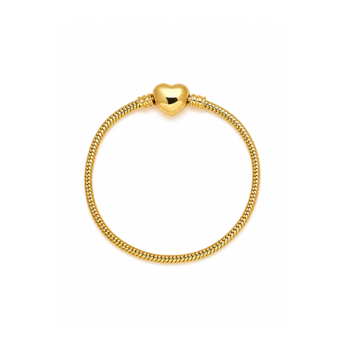 18K Gold Plated European Charm Bracelet with Heart Clasp