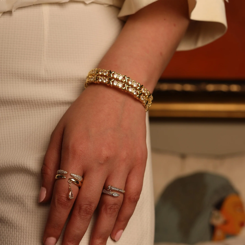 Kelsey Crystal Open Cuff Bangle – 18K Gold Plated